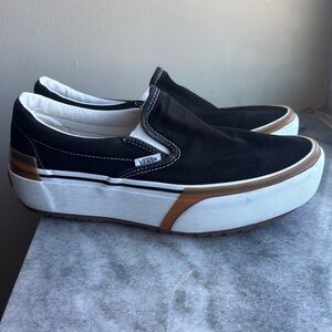 Vans Black and White Platform Slip-Ons women’s size 9.5